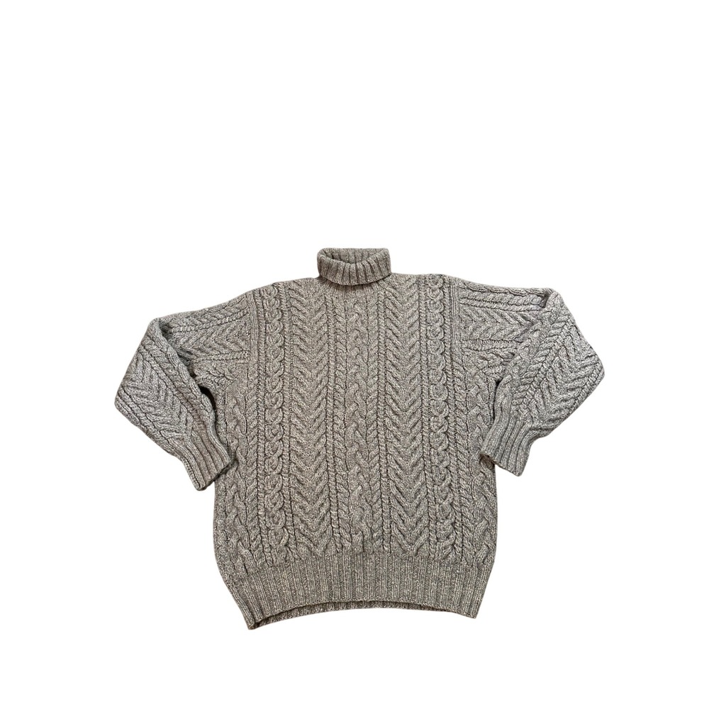 Polo Ralph Lauren Hand Knit Wool Turtleneck Sweater Mens XL Grey Cable Knit